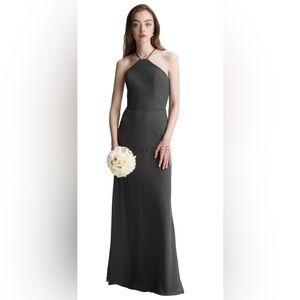 Bill Levkoff Bridesmaid Dress 7007 Wedding Long Gown Chiffon Halter in pewter